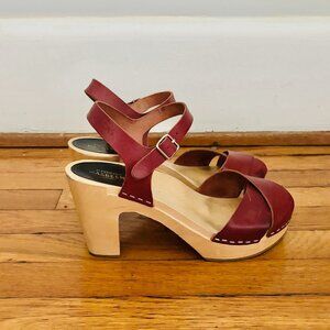 Swedish Hasbeen Merci Strap Clog Sandal In Bordeaux  Burgundy Size 38 Size 7.5